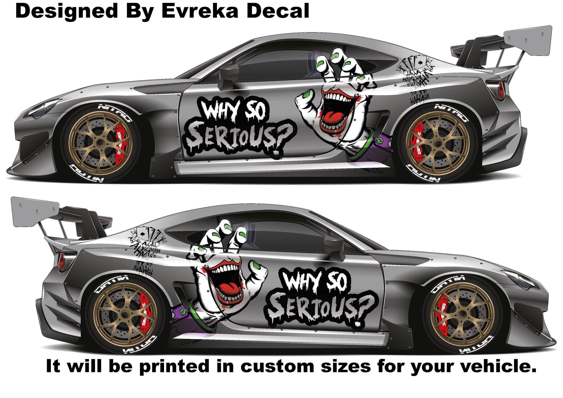 JOKER, Super Hero Villain Inspired Car Side Decal, Universal Size, Cast Vinyl Wrap, why so serious - Evreka Decal