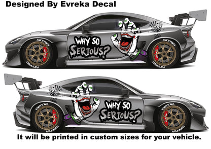 JOKER, Super Hero Villain Inspired Car Side Decal, Universal Size, Cast Vinyl Wrap, why so serious - Evreka Decal
