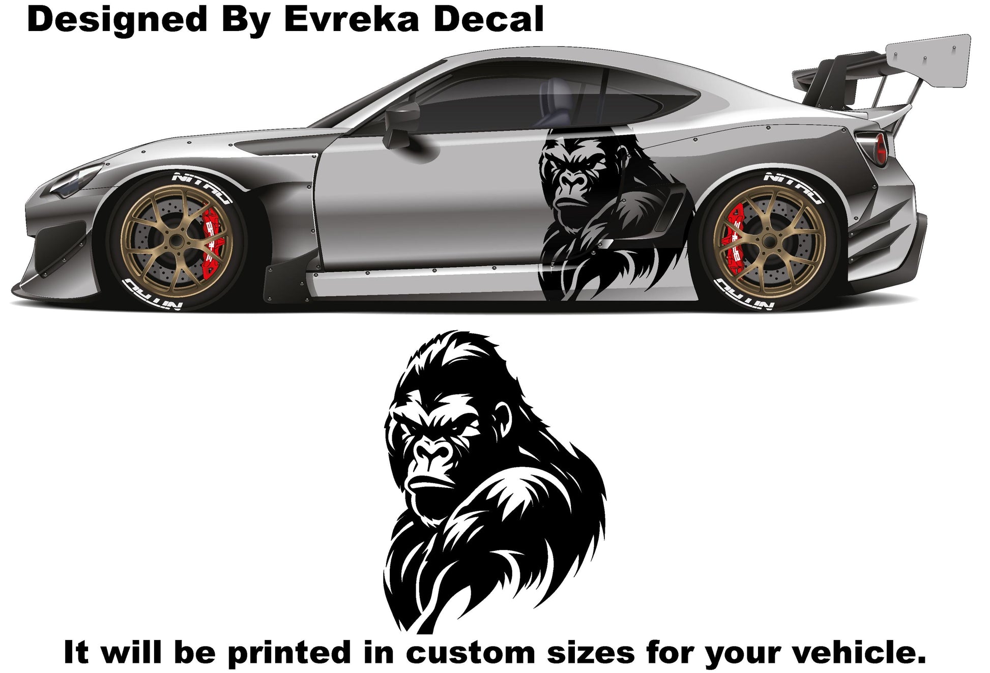 x2 Angry Gorilla Kong Sticker / Decal- INCLUDES BOTH Sides. Decal Sticker King Kong Growling Gorilla | Side of Car Graphic | Vinyl Decal | - Evreka Decal