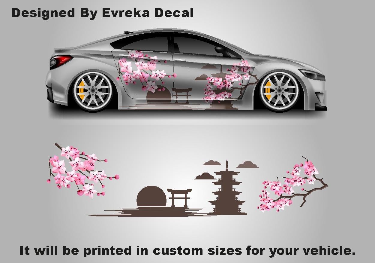 Sakura Cherry Blossom Car Livery, Japanese Theme Side Car Vinyl Livery, Universal Size - Evreka Decal