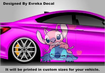 Stitch Pink And Blue, Car Livery, Cast Vinyl Wrap, Universal Size, Car Wrap, Car Decal, Car Foil Design, Car Livery - Evreka Decal