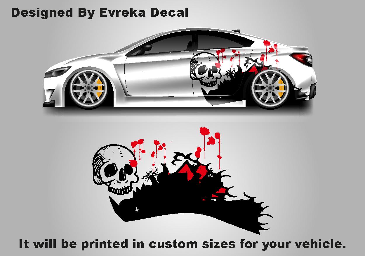 Skull Car Decal - Both Sides Katana and Skull Body Side Decal - High Quality Viny Cut - Nightmare Wrap - - Evreka Decal