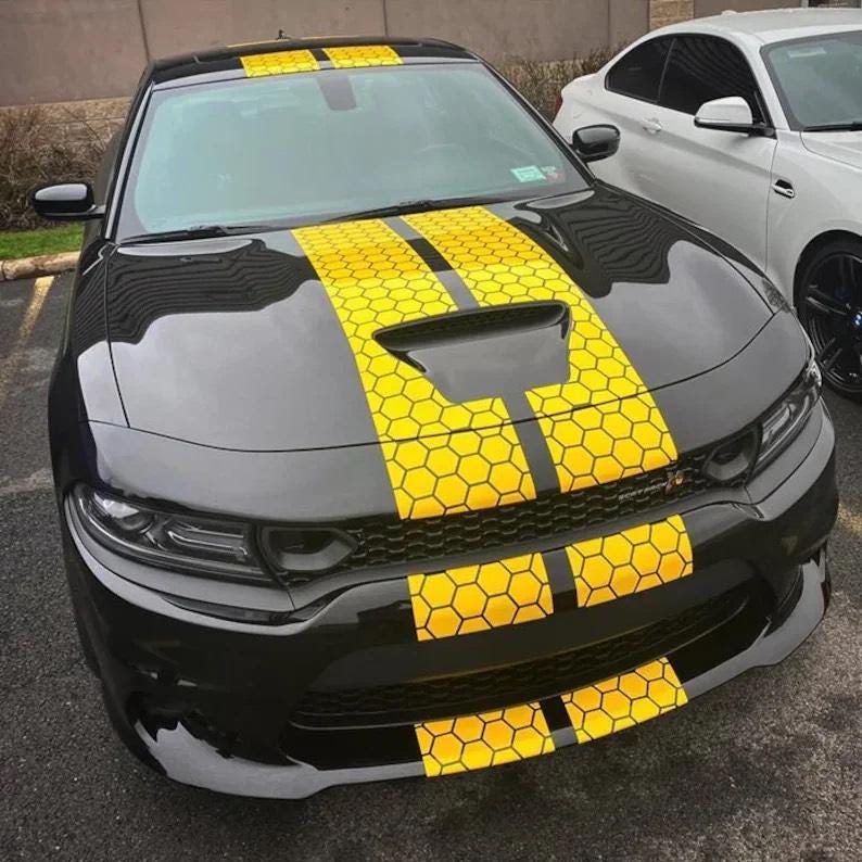 Honey Comb RACING Stripes Dual 10" for Dodge Charger and challenger With Trim Package Charger GT, SRT, Scatpack, Hellcat Car Decals Dodge Ch - Evreka Decal
