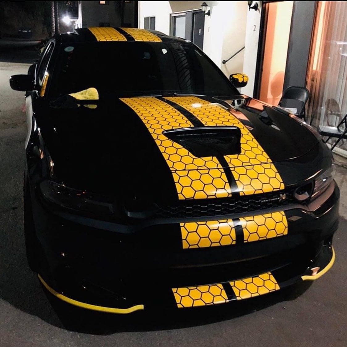 Honey Comb RACING Stripes Dual 10" for Dodge Charger and challenger With Trim Package Charger GT, SRT, Scatpack, Hellcat Car Decals Dodge Ch
