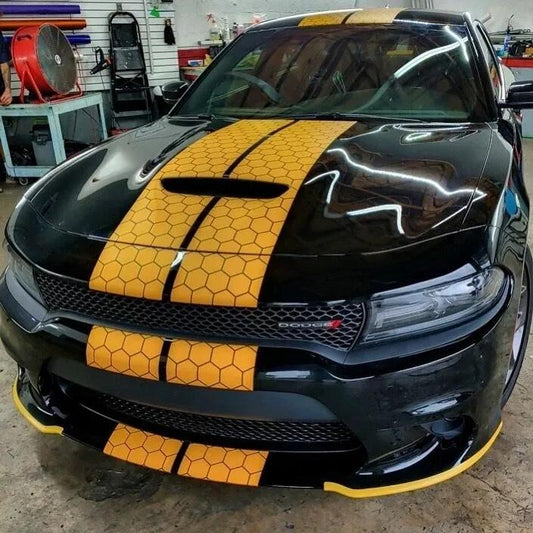 Honey Comb RACING Stripes Dual 10" for Dodge Charger and challenger With Trim Package Charger GT, SRT, Scatpack, Hellcat Car Decals Dodge Ch