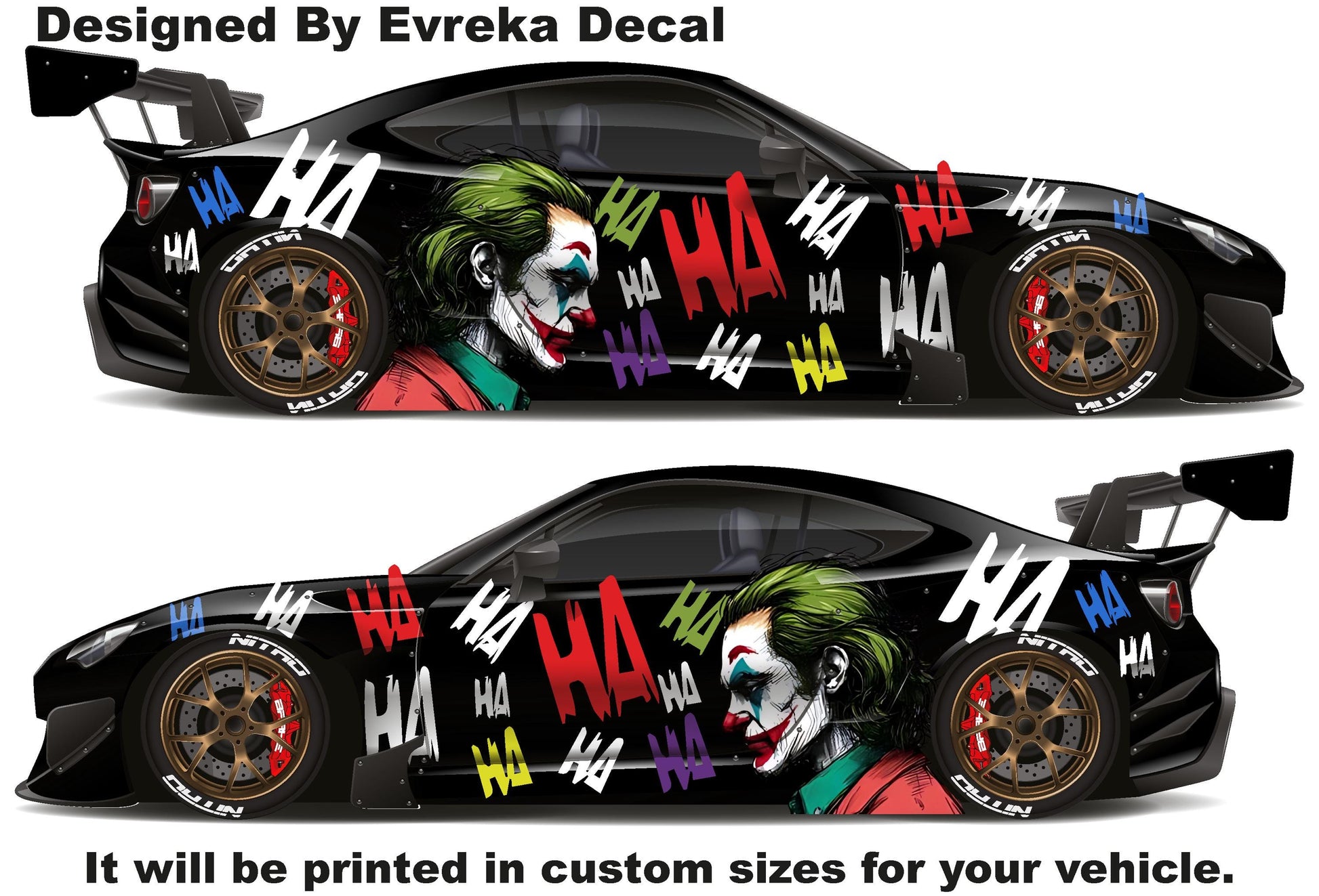 Color JOKER Ha Ha Ha, the greatest villain ever, JOKER, Super Hero Villain Inspired Car Side Decal, Universal Size, Cast Vinyl Wrap