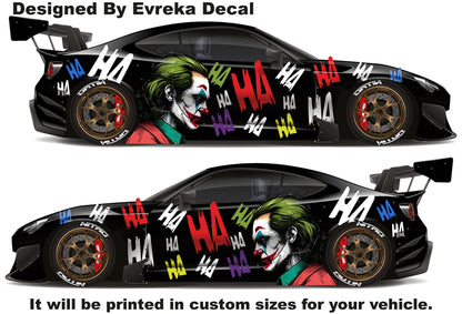 Color JOKER Ha Ha Ha, the greatest villain ever, JOKER, Super Hero Villain Inspired Car Side Decal, Universal Size, Cast Vinyl Wrap