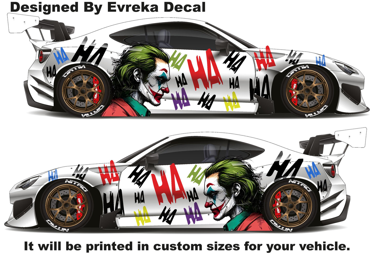 Color JOKER Ha Ha Ha, the greatest villain ever, JOKER, Super Hero Villain Inspired Car Side Decal, Universal Size, Cast Vinyl Wrap
