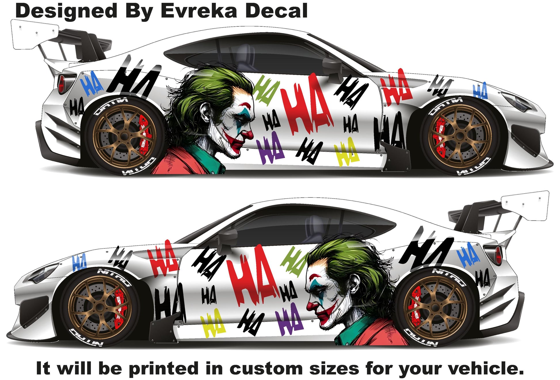 Color JOKER Ha Ha Ha, the greatest villain ever, JOKER, Super Hero Villain Inspired Car Side Decal, Universal Size, Cast Vinyl Wrap