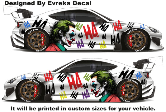 Color JOKER Ha Ha Ha, the greatest villain ever, JOKER, Super Hero Villain Inspired Car Side Decal, Universal Size, Cast Vinyl Wrap