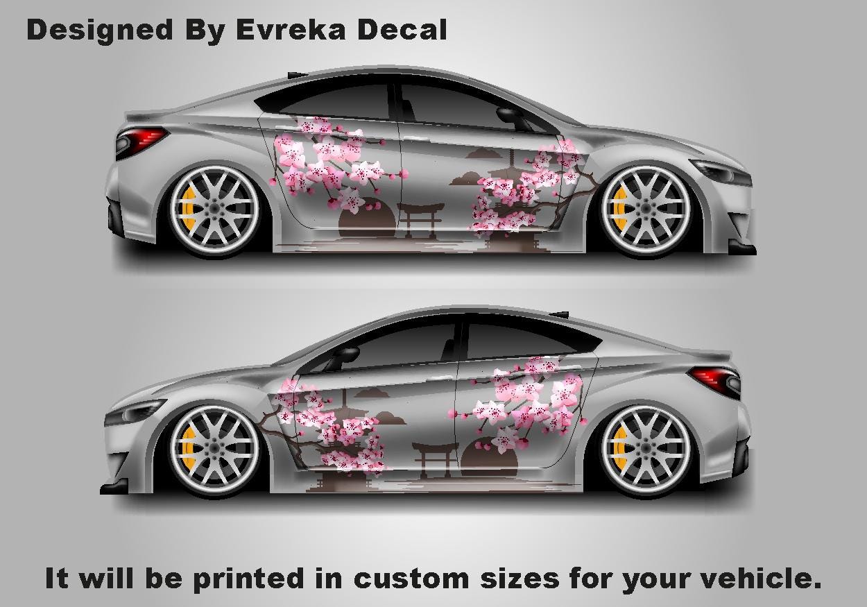 Sakura Cherry Blossom Car Livery, Japanese Theme Side Car Vinyl Livery, Universal Size