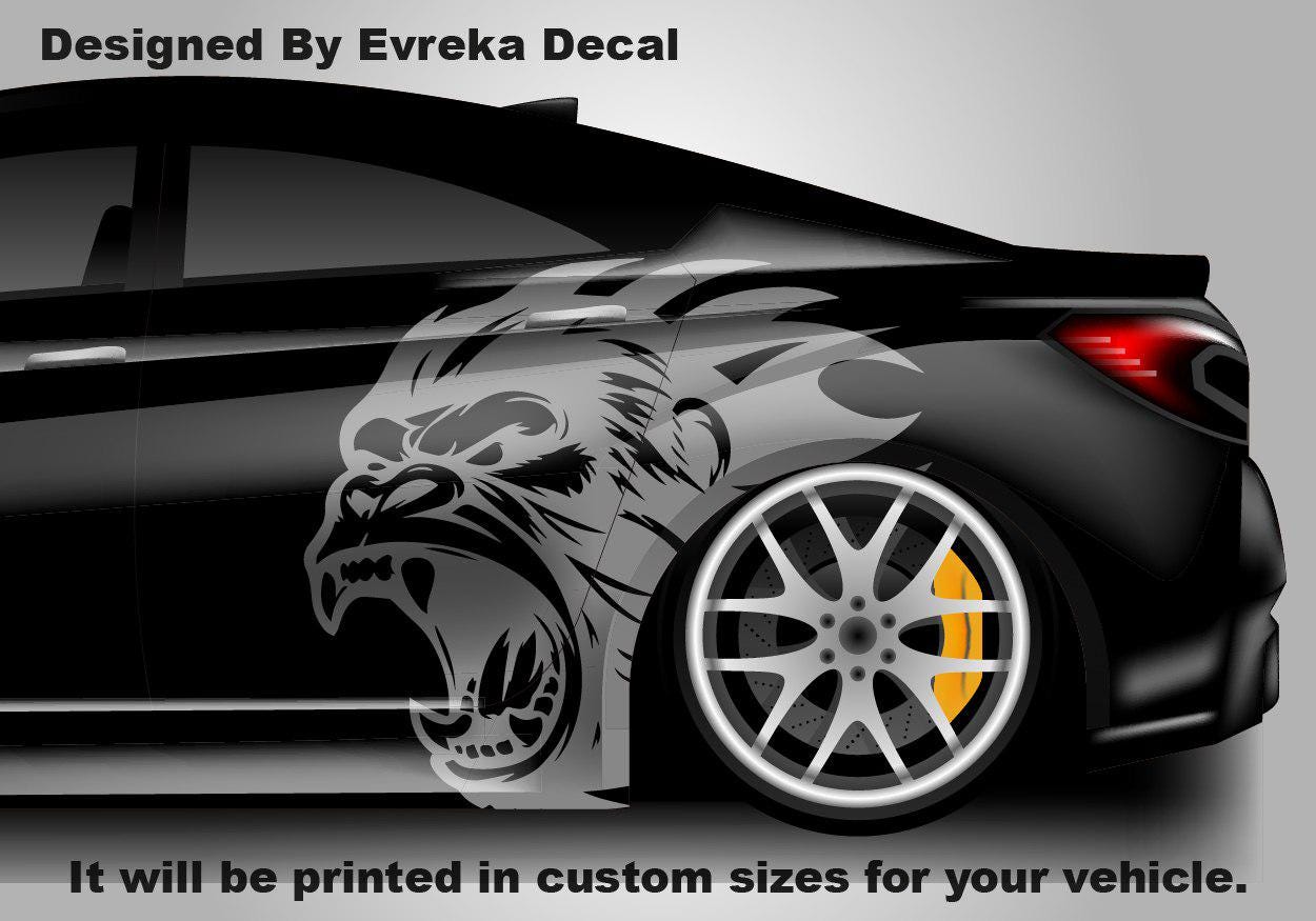 Angry Gorilla Kong Sticker / Decal- INCLUDES BOTH Sides. Decal Sticker King Kong Growling Gorilla | Side of Car Graphic | Vinyl Decal |