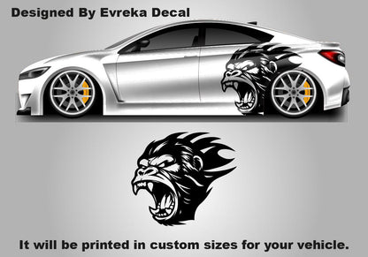 Angry Gorilla Kong Sticker / Decal- INCLUDES BOTH Sides. Decal Sticker King Kong Growling Gorilla | Side of Car Graphic | Vinyl Decal |