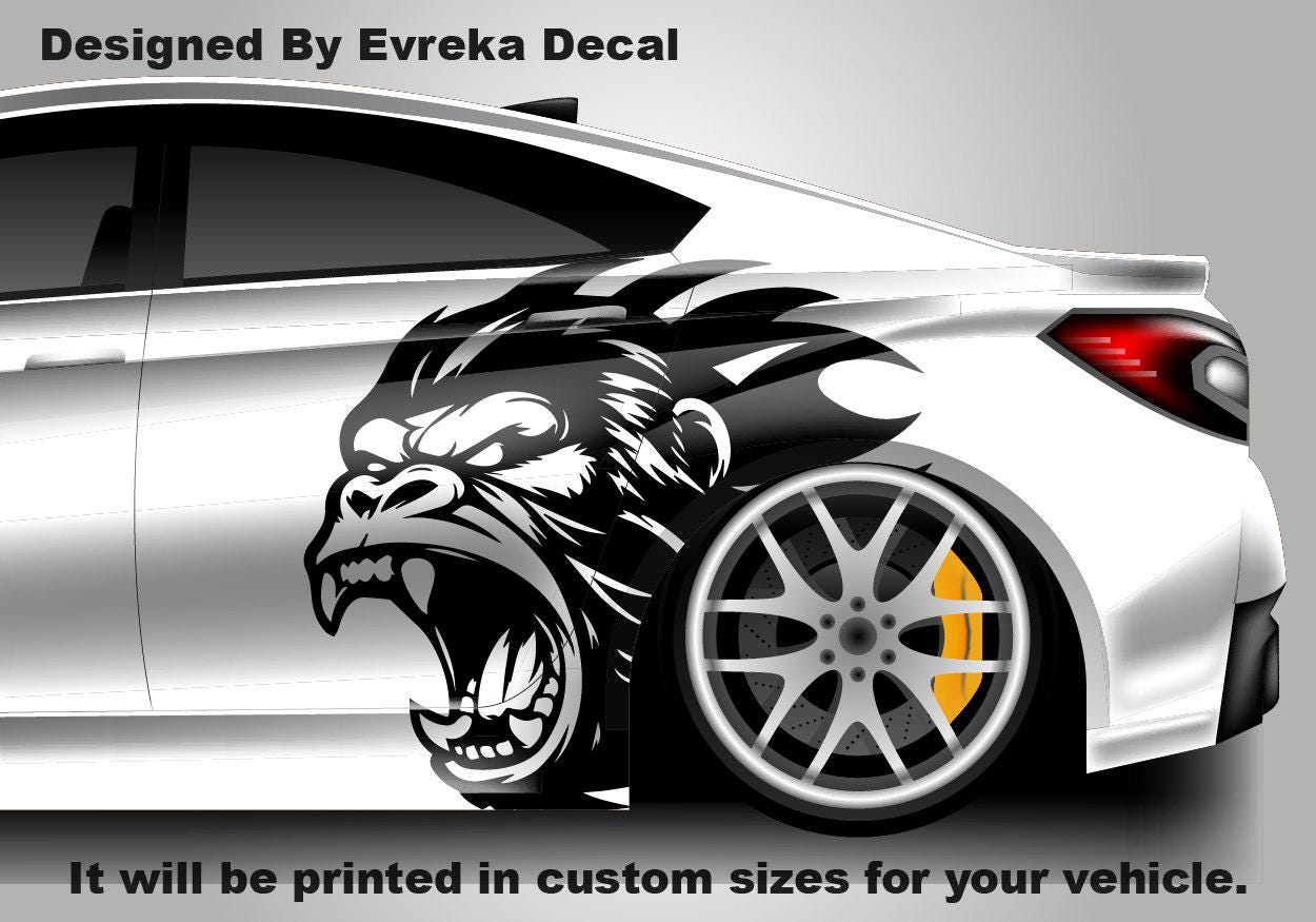 Angry Gorilla Kong Sticker / Decal- INCLUDES BOTH Sides. Decal Sticker King Kong Growling Gorilla | Side of Car Graphic | Vinyl Decal |