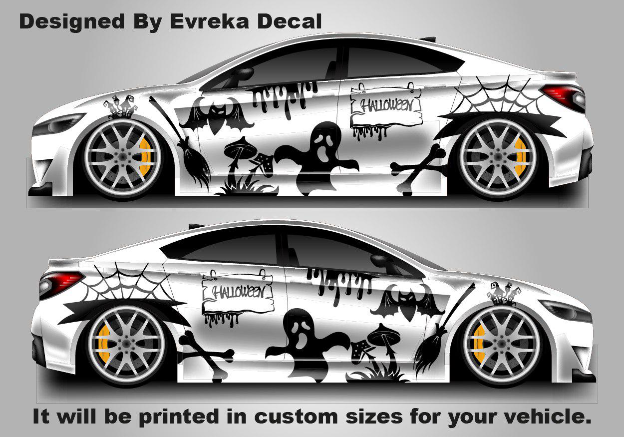 Halloween Car Side Decal: Bat & Ghost Design - Car Side Decal Car Livery