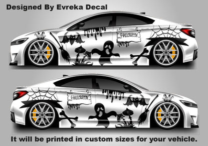 Halloween Car Side Decal: Bat & Ghost Design - Car Side Decal Car Livery