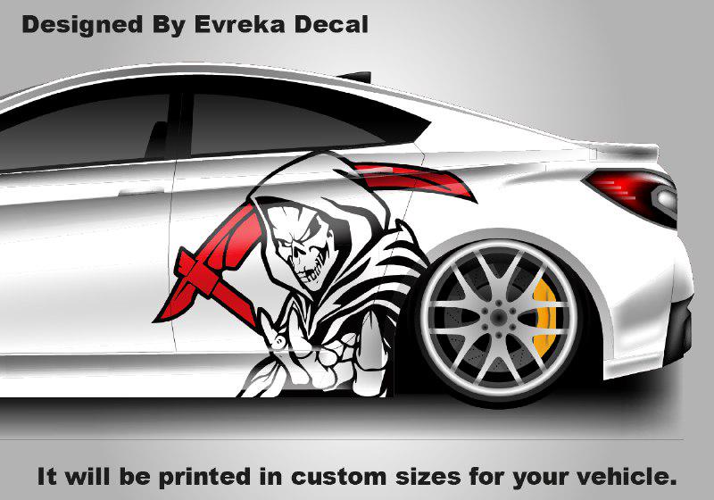 Two-Toned Reaper Scythe Head Car Decal - Skull Car Wrap(BOTH SİDES)