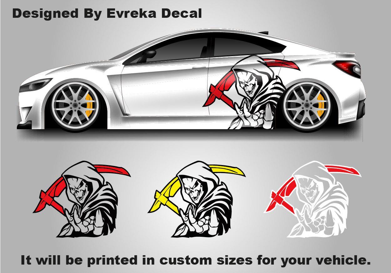 Two-Toned Reaper Scythe Head Car Decal - Skull Car Wrap(BOTH SİDES)