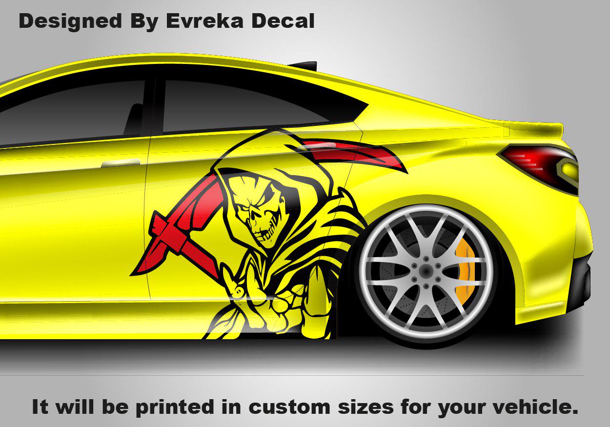 Two-Toned Reaper Scythe Head Car Decal - Skull Car Wrap(BOTH SİDES)