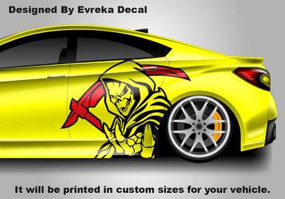 Two-Toned Reaper Scythe Head Car Decal - Skull Car Wrap(BOTH SİDES)