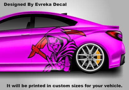 Two-Toned Reaper Scythe Head Car Decal - Skull Car Wrap(BOTH SİDES)