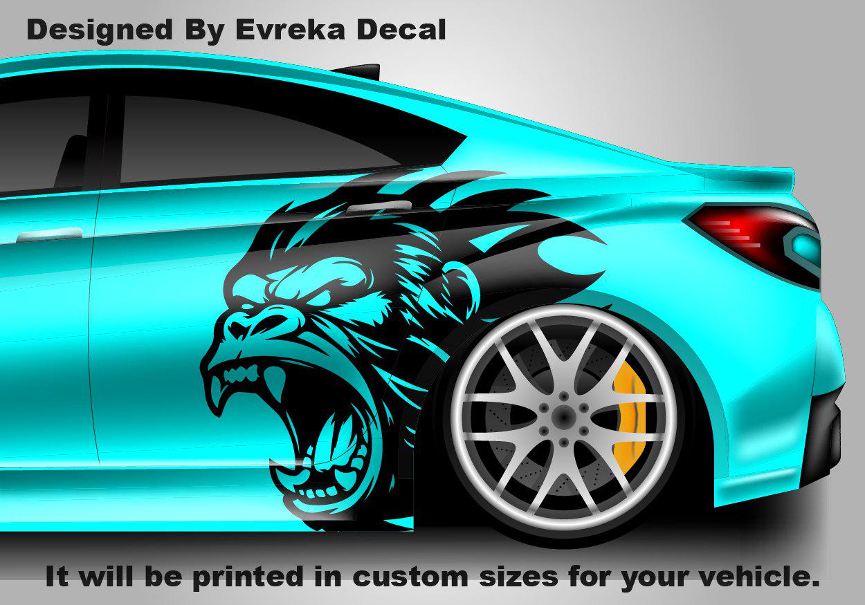 Angry Gorilla Kong Sticker / Decal- INCLUDES BOTH Sides. Decal Sticker King Kong Growling Gorilla | Side of Car Graphic | Vinyl Decal |