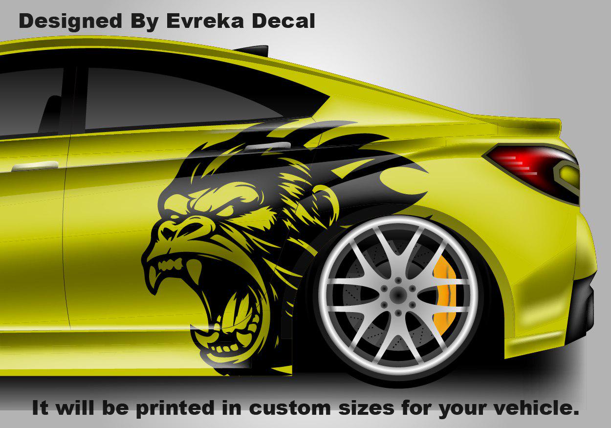Angry Gorilla Kong Sticker / Decal- INCLUDES BOTH Sides. Decal Sticker King Kong Growling Gorilla | Side of Car Graphic | Vinyl Decal |