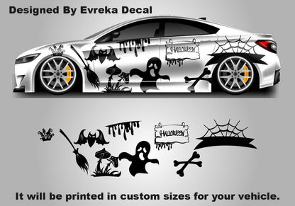 Halloween Car Side Decal: Bat & Ghost Design - Car Side Decal Car Livery