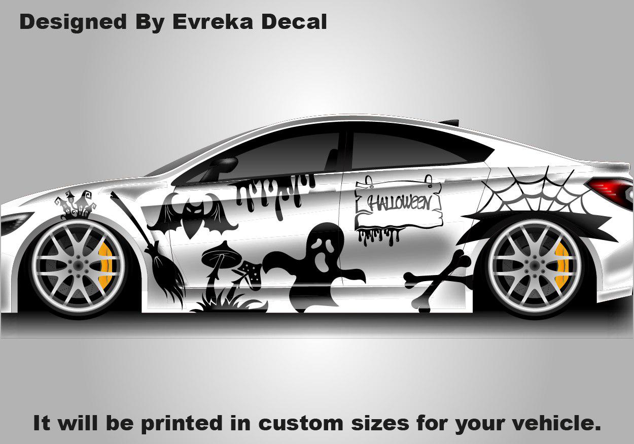 Halloween Car Side Decal: Bat & Ghost Design - Car Side Decal Car Livery